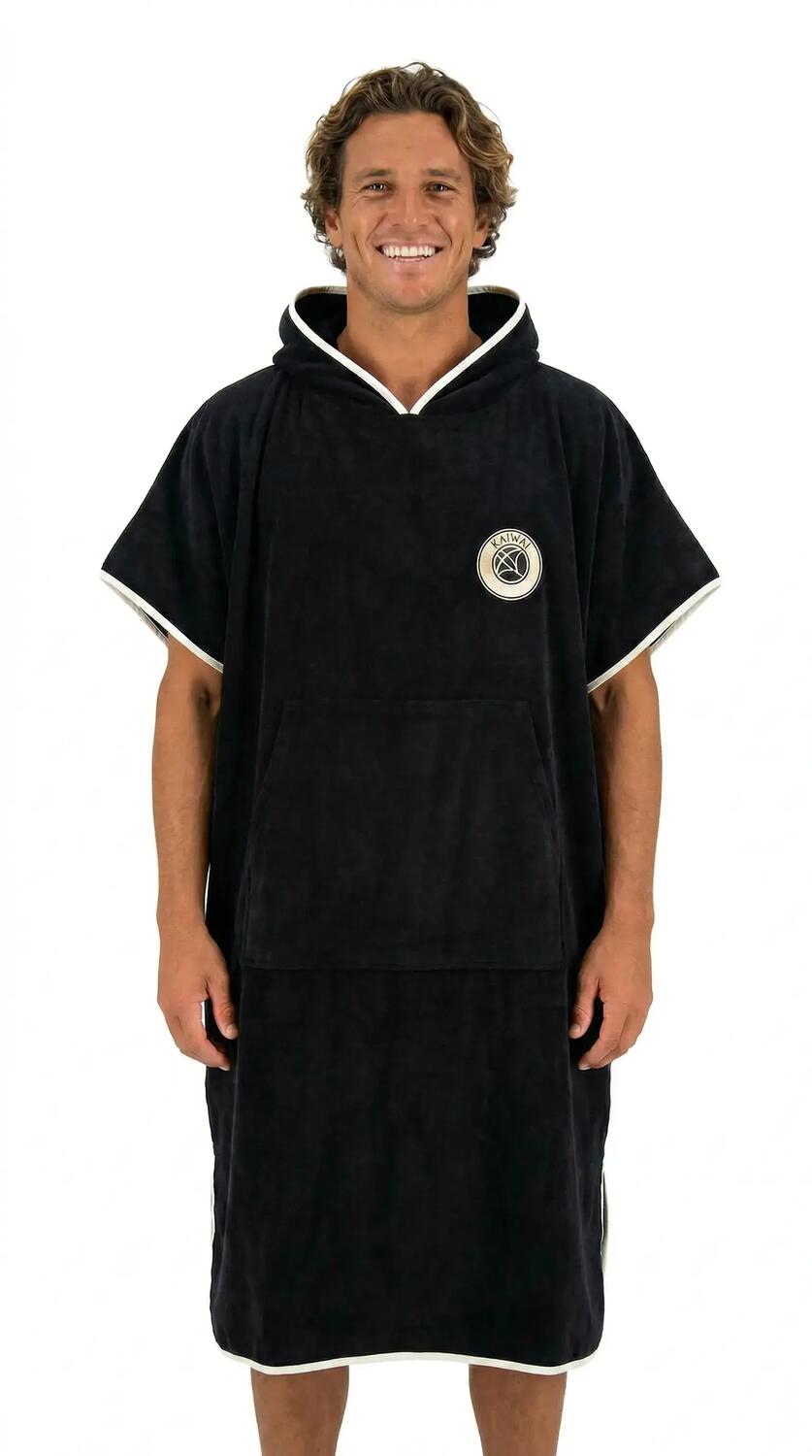 KAIWAI Hooded Poncho – Black/Cream